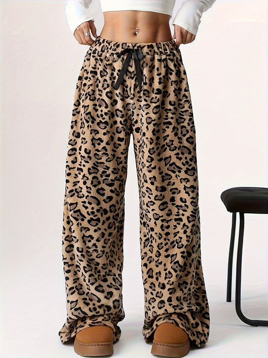 Gabrielle – Leopard Print Fuzzy Straight Leg Women's Pants