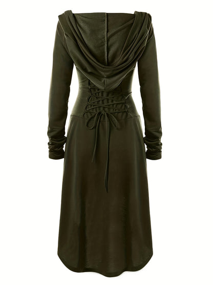 Stella - Gothic Hooded Cosplay Dress with Long Sleeve and Waist Straps for Women