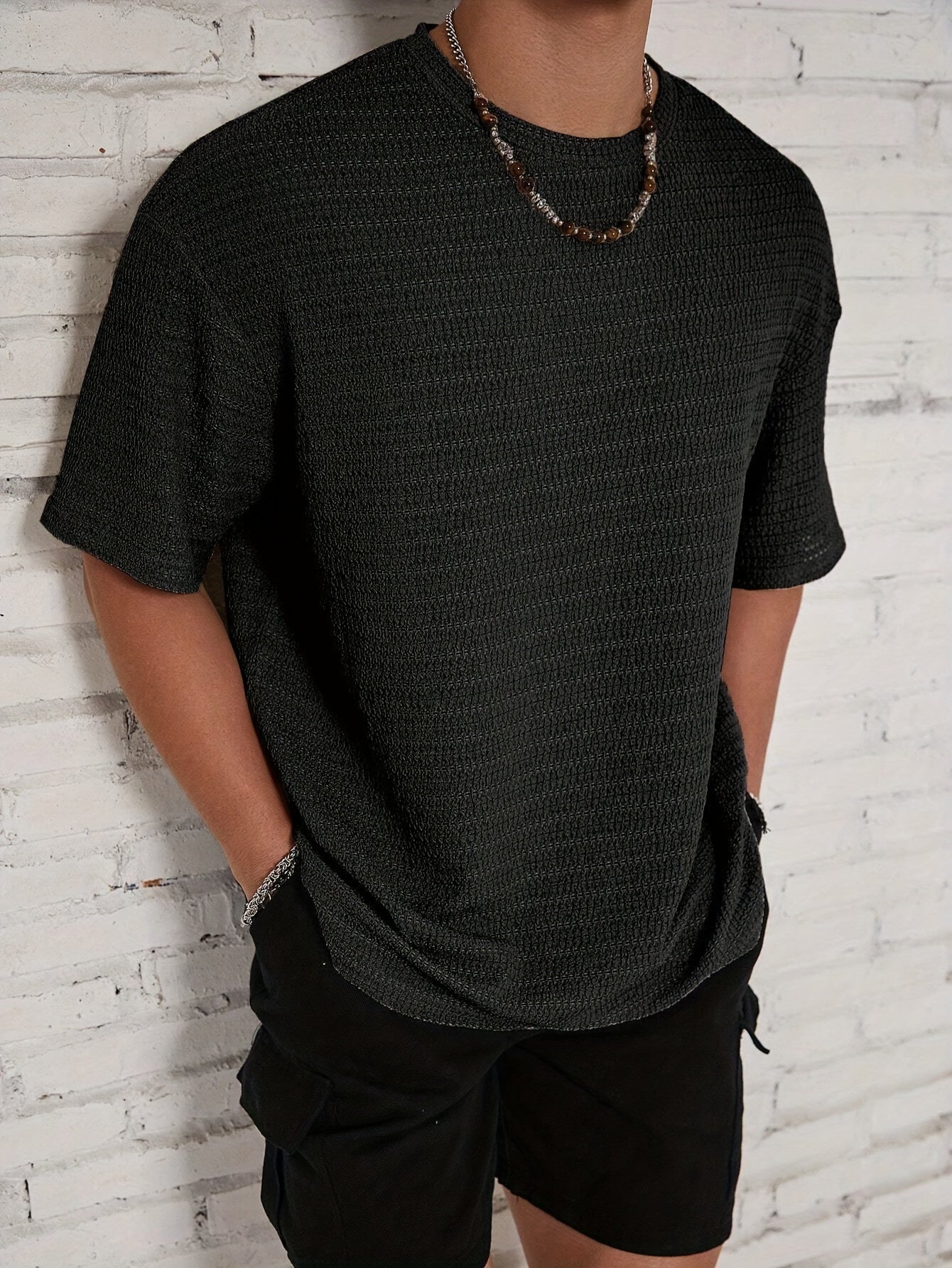 William - Textured T-shirt with Loose Fit and Crew Neck for Men