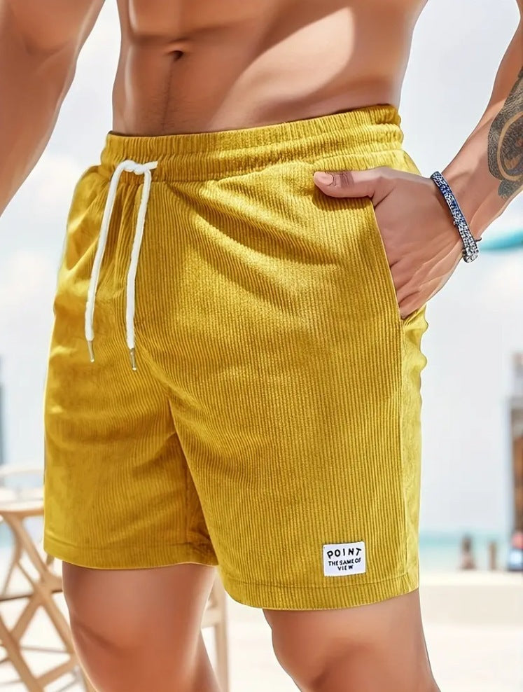 Matthew - Label Patched Corduroy Shorts with Drawstring for Men