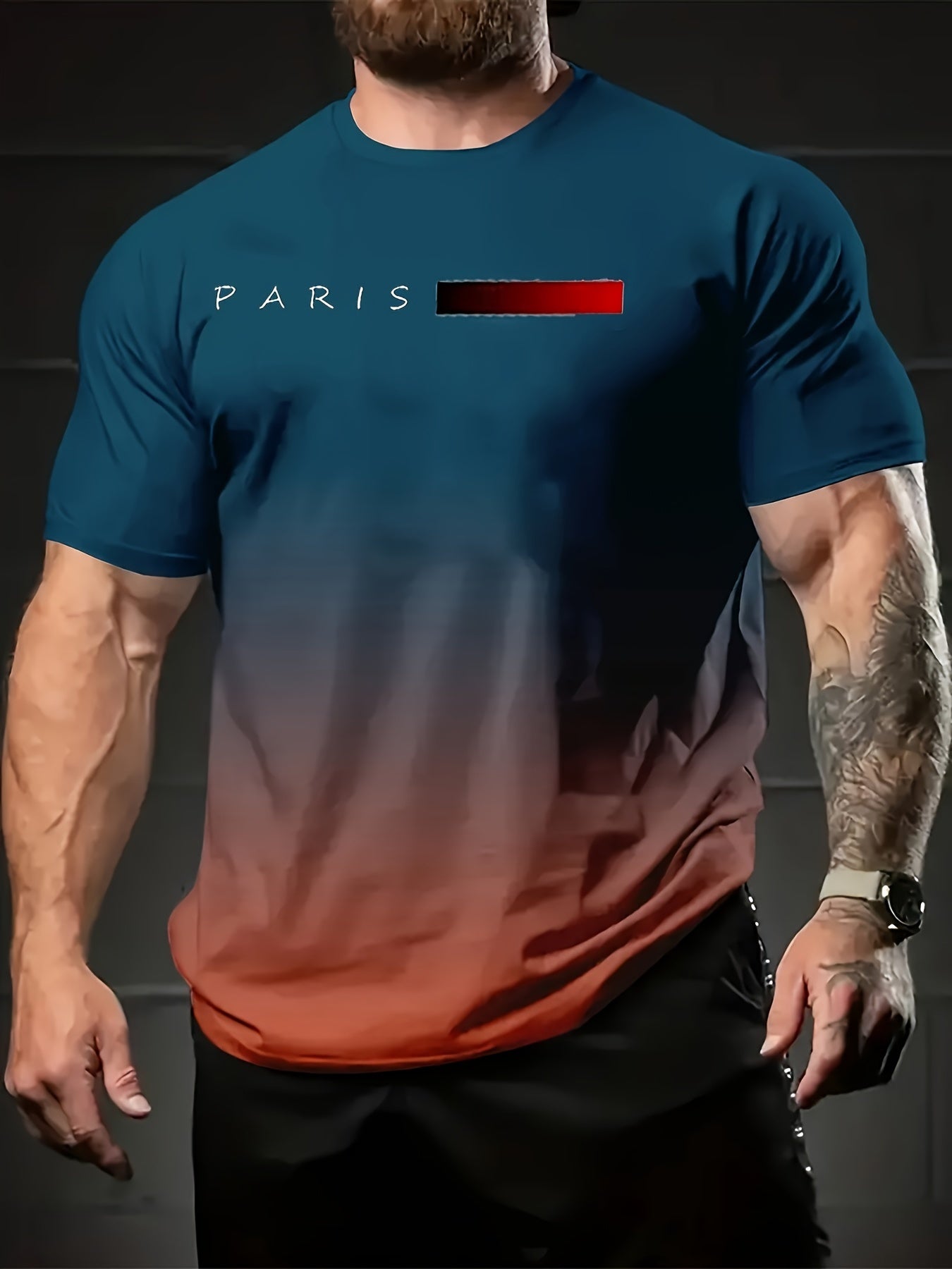 Billy – Men's Gradient Paris Letter 3D Printed T-Shirt