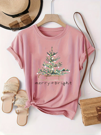 Annne - Short Sleeve T-Shirt with Christmas Print for Women