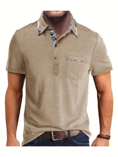 Jordan - Casual Henley Shirt with Plaid Pattern Lapel for Men