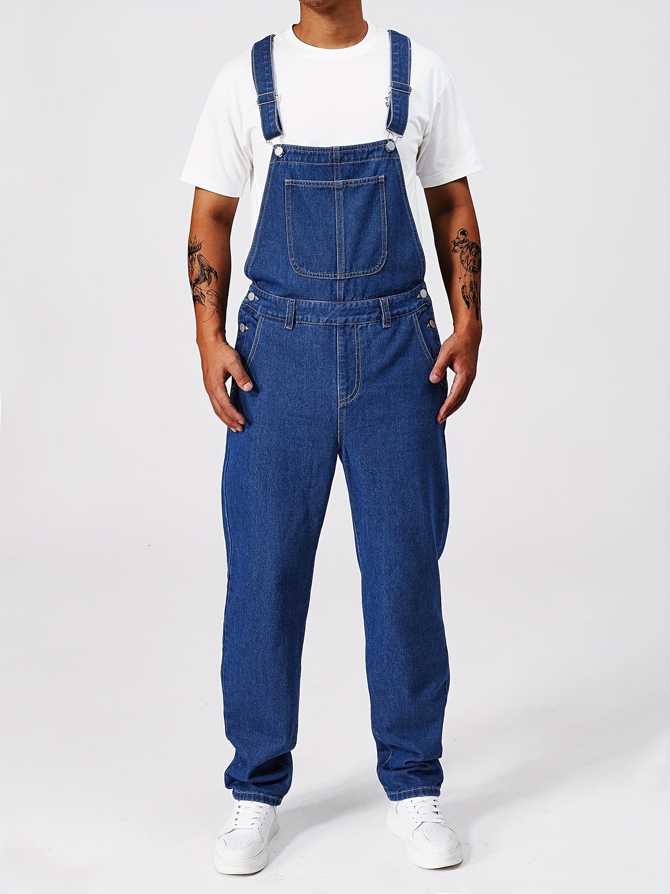 Tom – Washed Denim Overalls with Multi Pockets