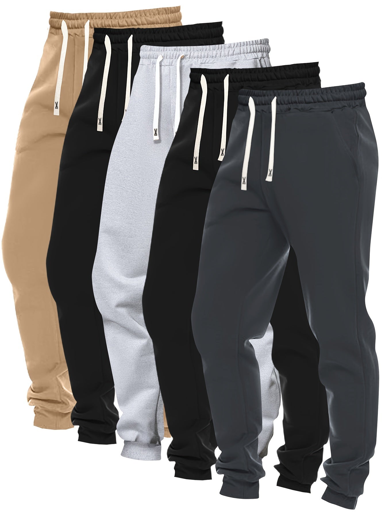 Dennis - 5pcs Set Solid Color Jogging Pants with Regular Fit and Pockets for Men