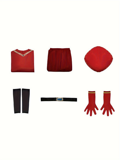 Joshua - 6pcs Anime Costume Set with Costume Red Cloak & Hat & Short Sleeve Shirt for Men