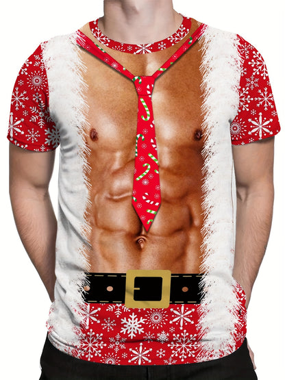 Mason - Casual T-Shirt with 3D Christmas Santa Claus Muscle Print for Men