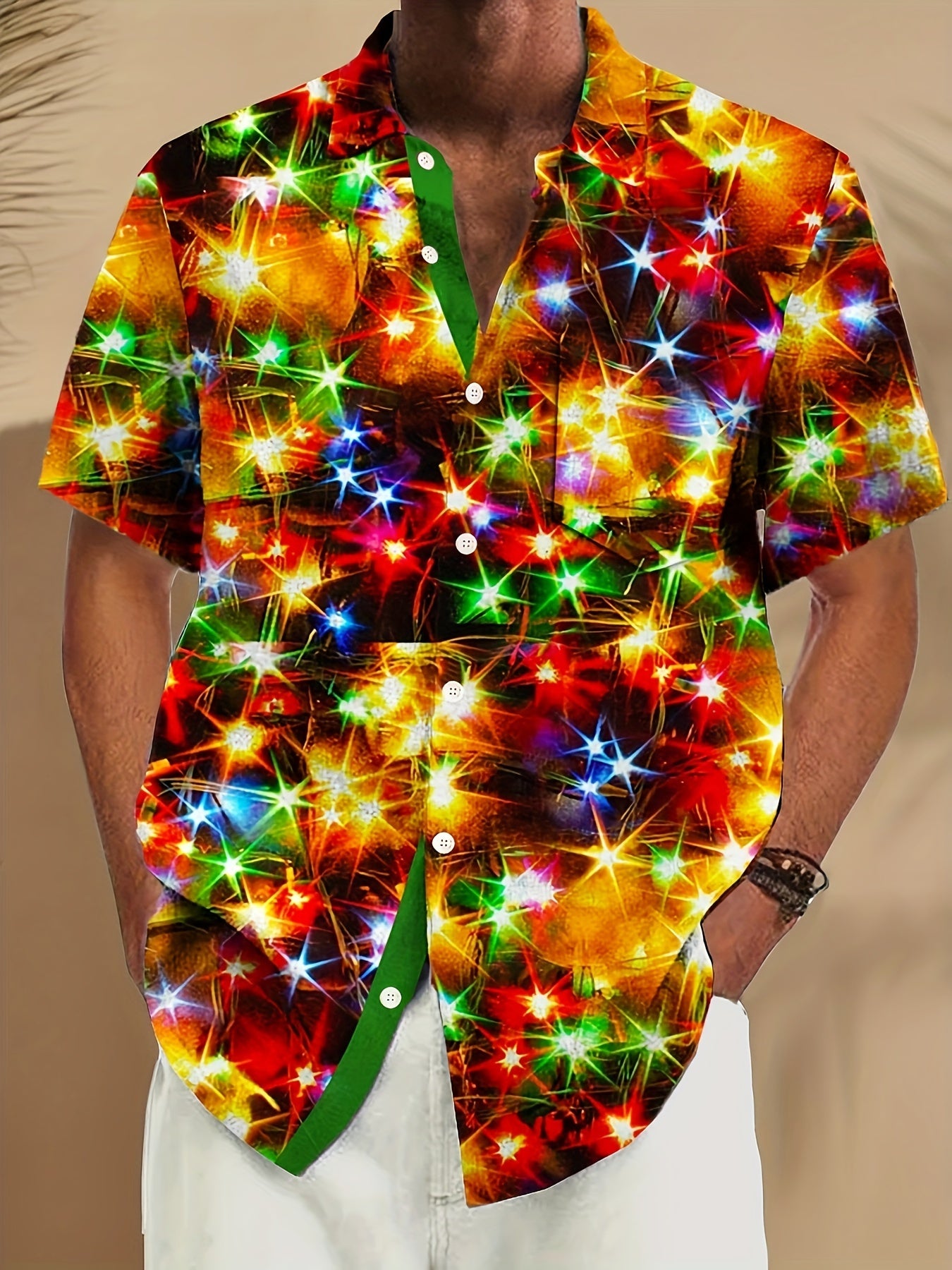 Barron - Casual Button-down Shirt with 3D Shining Fluorescent Stars Print for Men