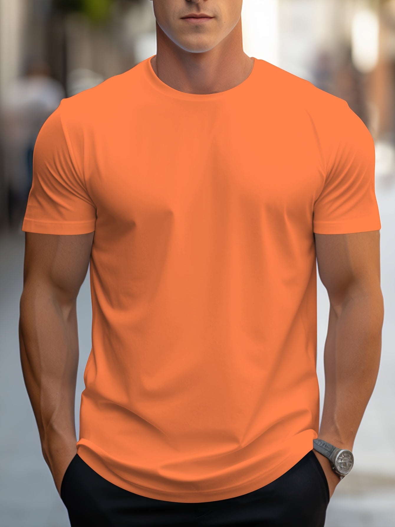 Robert - Solid Color T-Shirt with Round Neck and Short Sleeve for Men