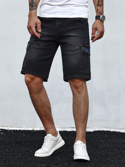 Joshua - Denim Cargo Shorts with Flap Pockets for Men