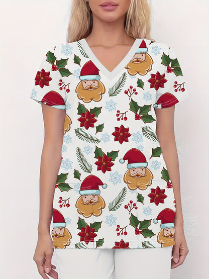 Liza - Scrub Shirt with Christmas Snowman Print for Women