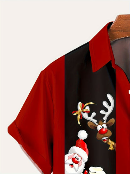 Jasper - Button Up Shirt with Snowman and Santa Print for Men