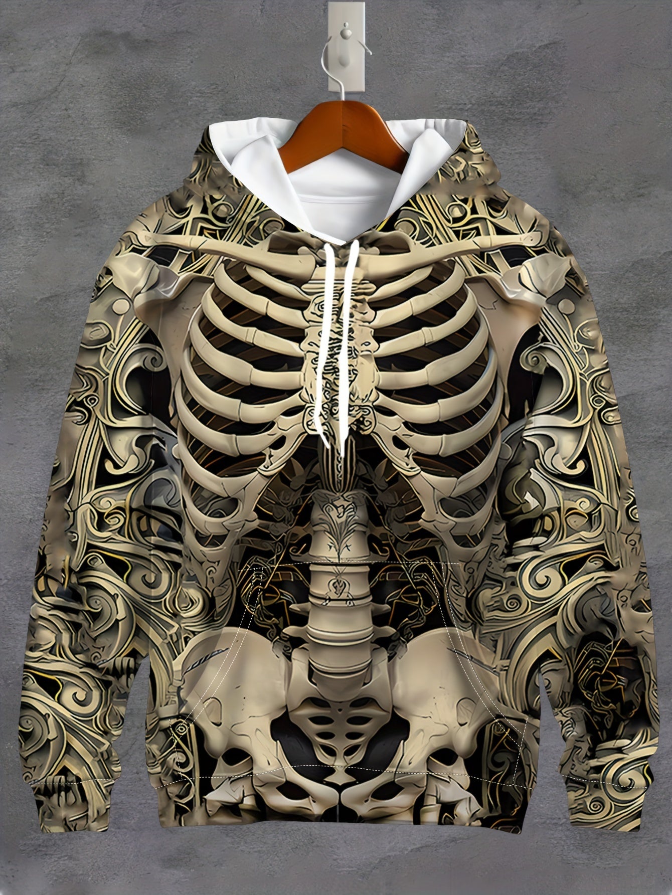 Willie - Casual Hoodie with 3D Skeleton Print and Kangaroo Pockets for Men