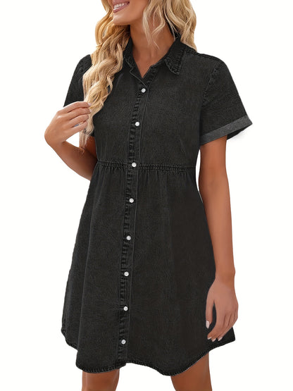 Juniper - Denim Dress with Button Up and Tiered Layered Ruffled for Women