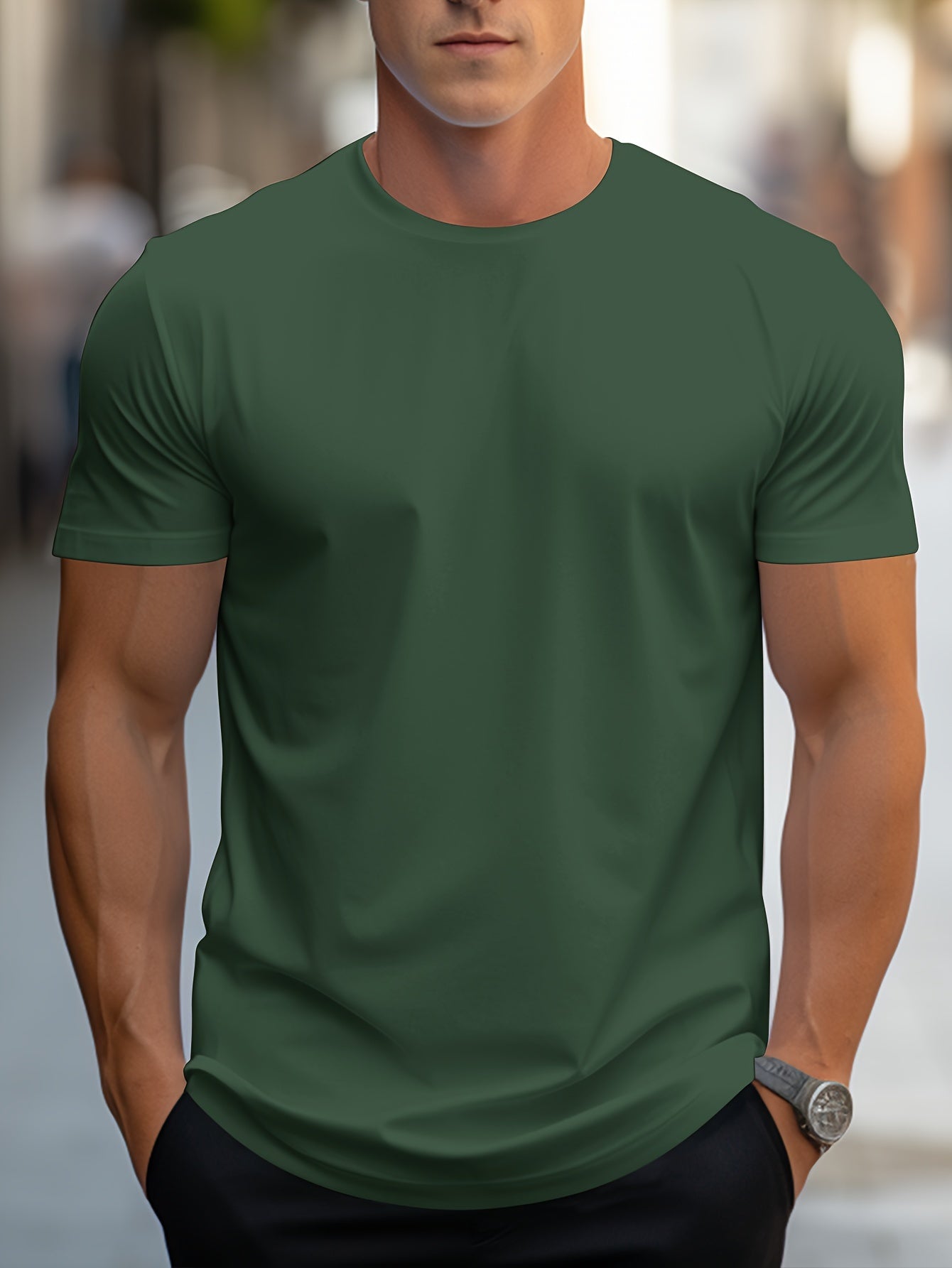 Robert - Solid Color T-Shirt with Round Neck and Short Sleeve for Men