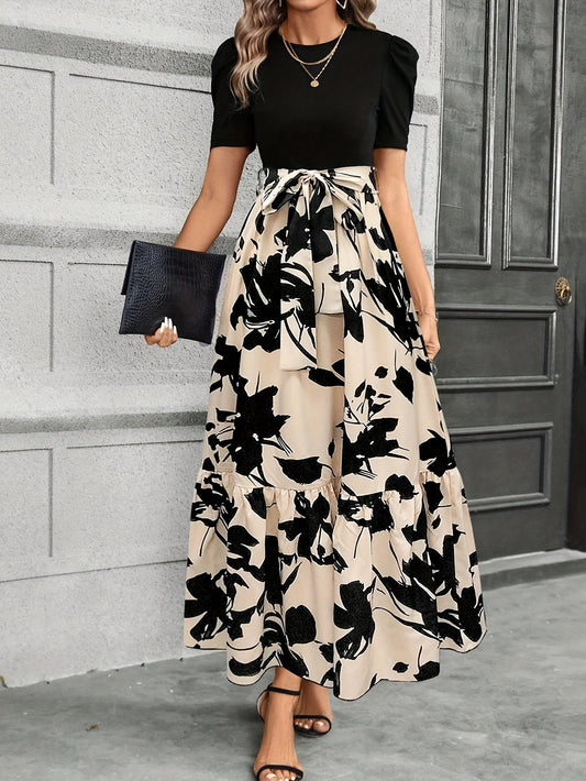 Aurora - Elegant Maxi Dress with Floral Print and Tie Waist for Women