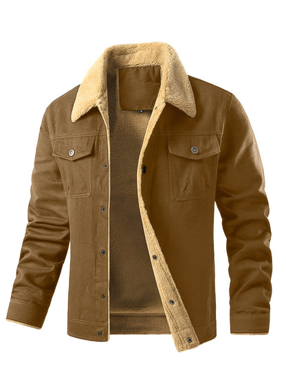 Christopher - Casual Warm Fleece Jacket with Flap Pocket and Button Up for Men