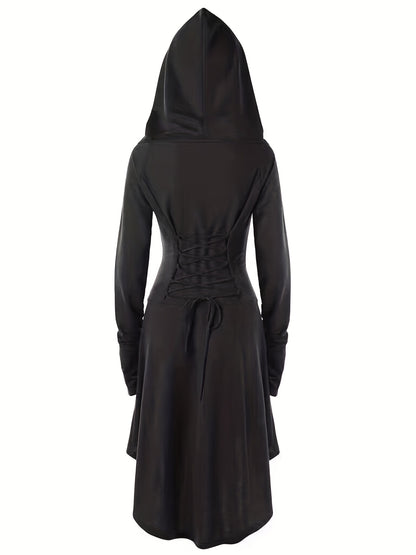 Stella - Gothic Hooded Cosplay Dress with Long Sleeve and Waist Straps for Women