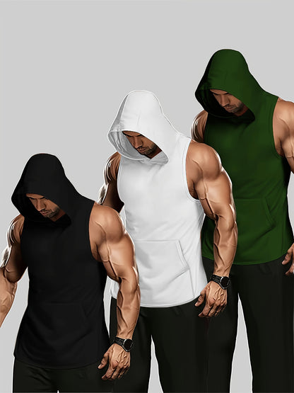 Benny - 3pcs Sleeveless Tanktop Set with Hood for Men