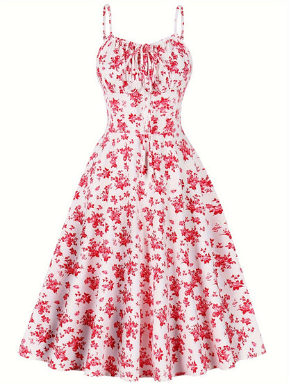 Maya - Vintage Elegant Sleeveless Dress with Floral Print and Tie Front for Women