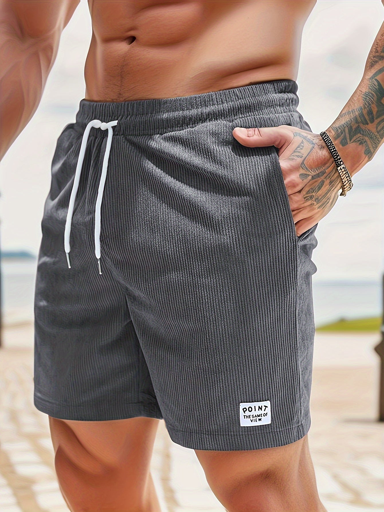 Isaac - Casual Shorts with Label Patchwork and Drawstring Waist for Men