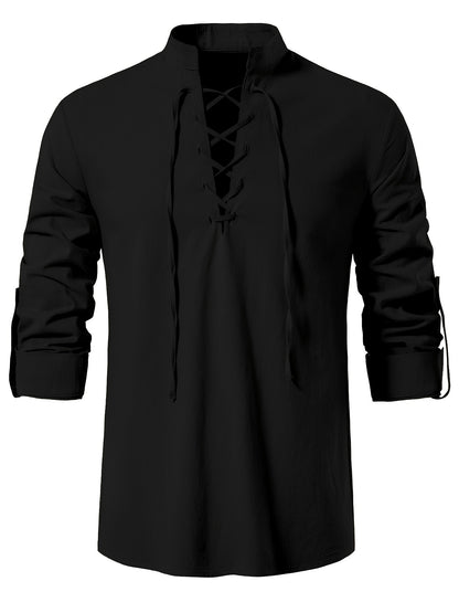 Samuel - Long Sleeve Retro Shirt with Medieval Renaissance Pirate Style and Lace Up for Men