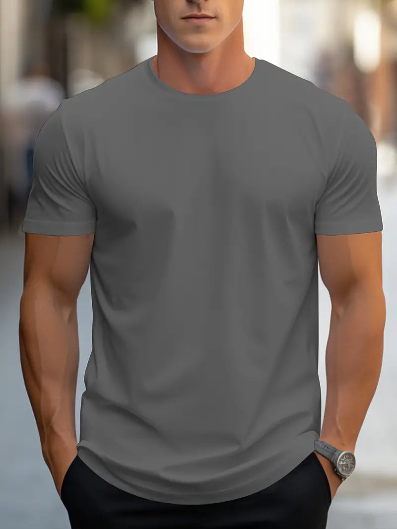 Robert - Solid Color T-Shirt with Round Neck and Short Sleeve for Men