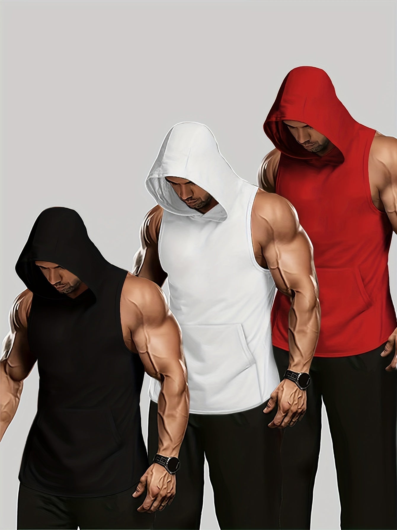 Benny - 3pcs Sleeveless Tanktop Set with Hood for Men