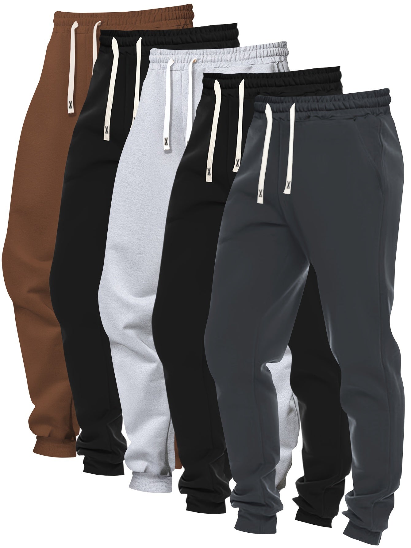 Dennis - 5pcs Set Solid Color Jogging Pants with Regular Fit and Pockets for Men