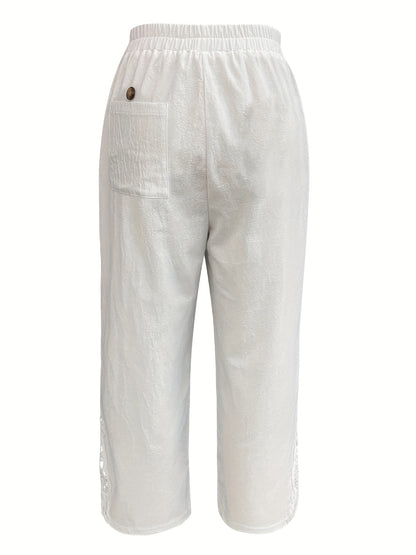 Bettina - Casual Pants with Contrast Lace and Elastic Waist for Women