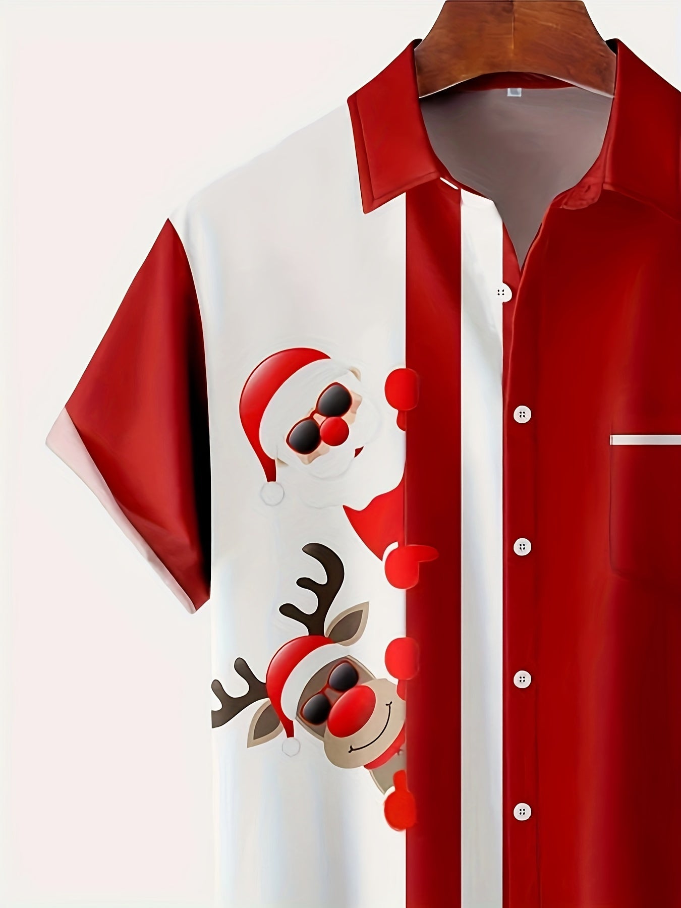 Ezra - Casual Button Up Shirt with Christmas Santa Claus and Elk 3D Digital Print for Men