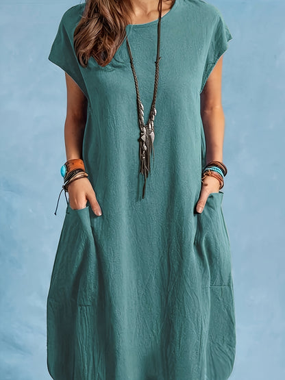 Megan – Elegant Summer Dress with Batwing Sleeves and Pockets