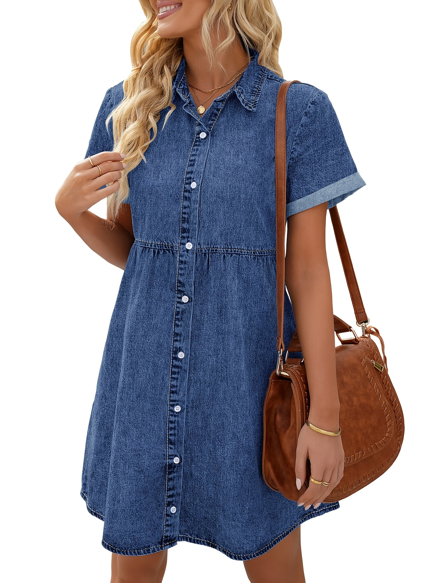 Juniper - Denim Dress with Button Up and Tiered Layered Ruffled for Women