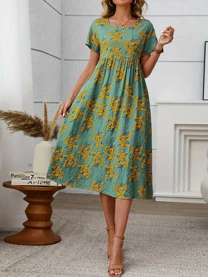 Emma - Vintage Loose Smocked Dress with Floral Print for Women