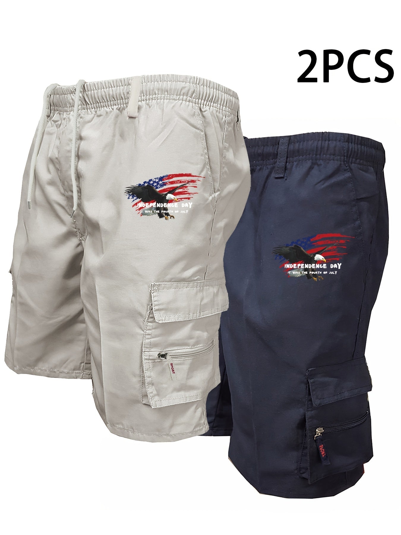 John - 2pcs Cargo Shorts with American Flag Graphic Print for Men