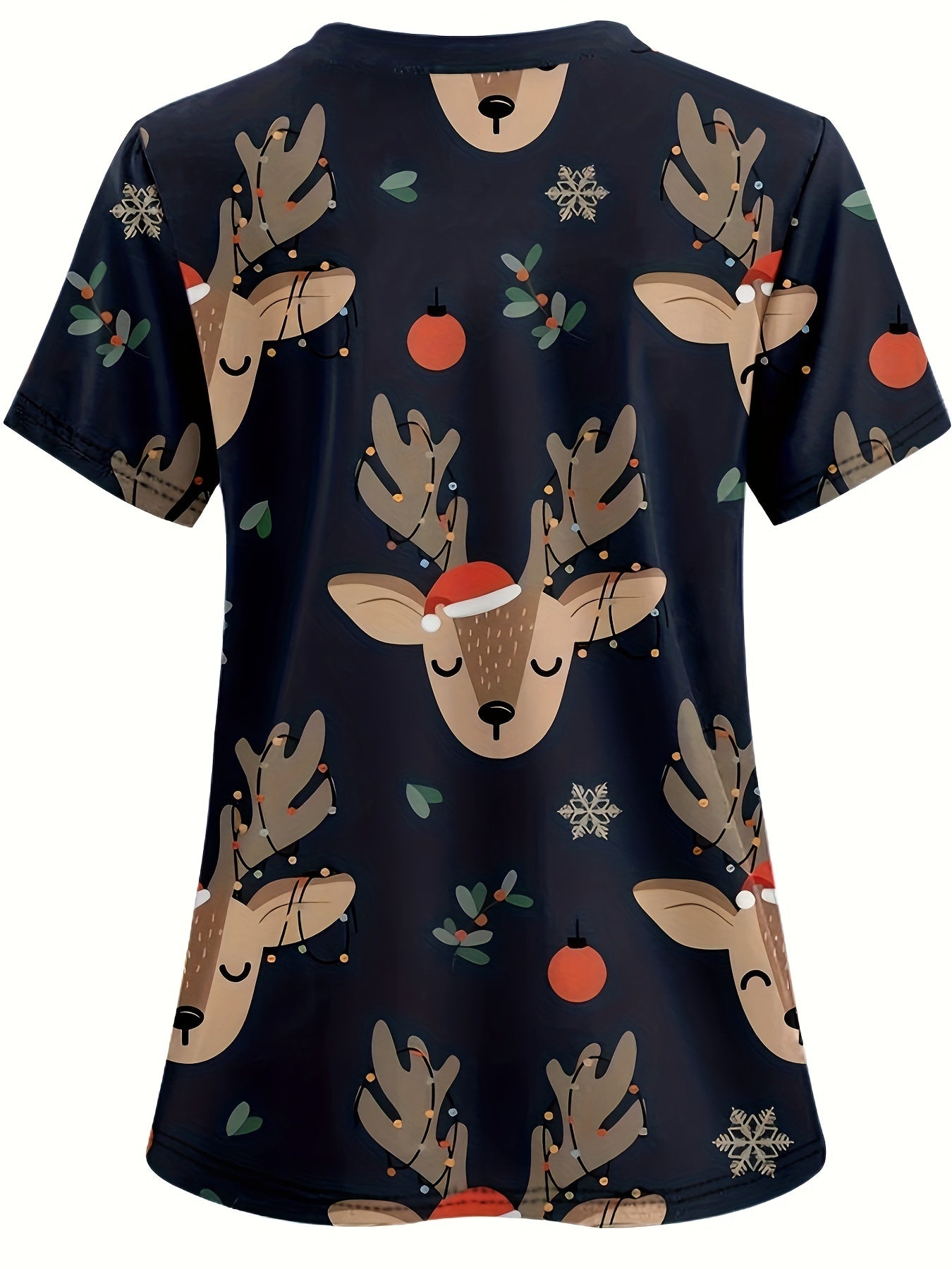 Tara – Cartoon Reindeer V-neck Scrub Top