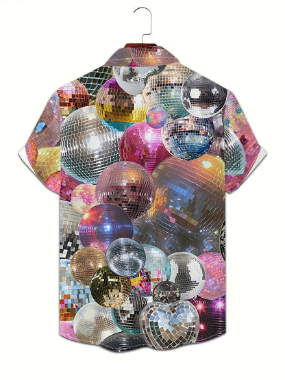 Brandon - Casual Button-Down Shirt with 3D Disco Ball Print for Men