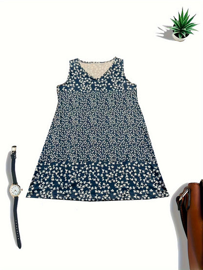 Matilda - Vintage Sleeveless Dress with Allover Print and V-neck for Women