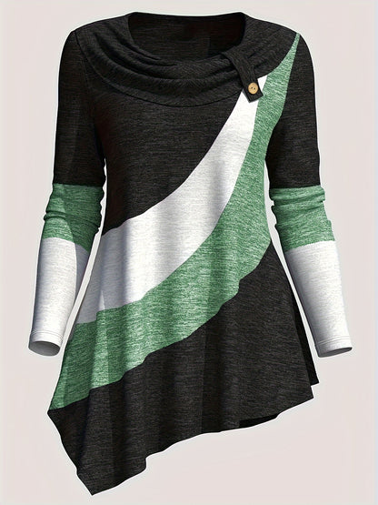 Amy – Patchwork Long Sleeve Asymmetrical T-Shirt