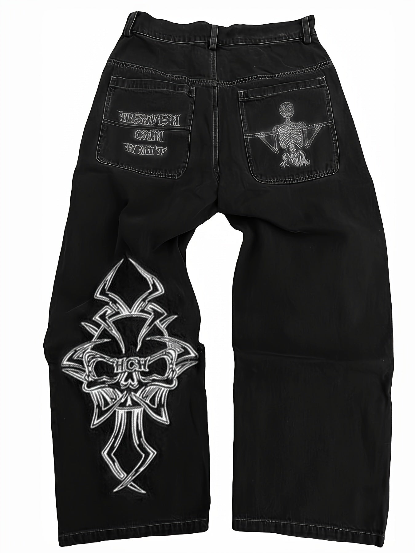 Barrett - Casual Street Style Loose Fit Jeans with Skeleton Embroidery for Men