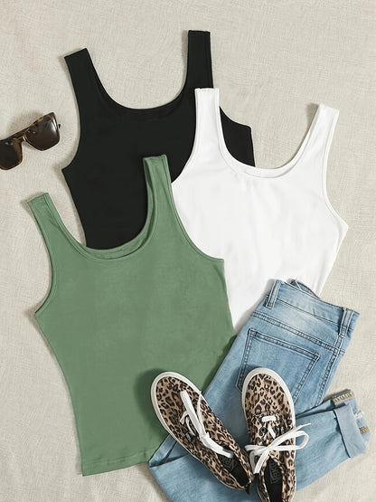 Ruth - 3 Pieces Tank Tops with Sleeveless and Crew Neck for Women