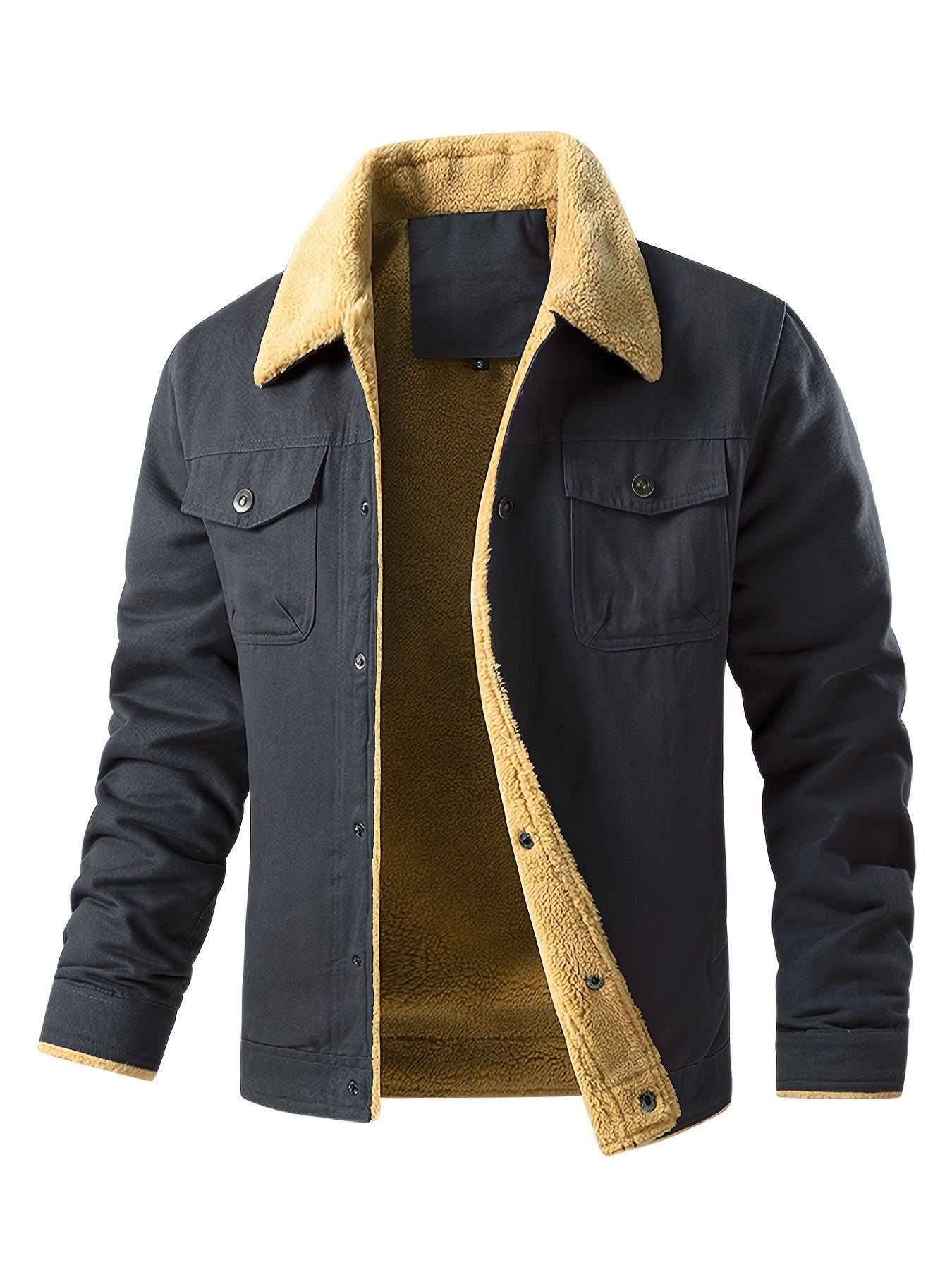 Christopher - Casual Warm Fleece Jacket with Flap Pocket and Button Up for Men