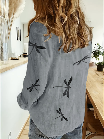 Abigail - Button Front Shirt with Dragonfly Print for Women