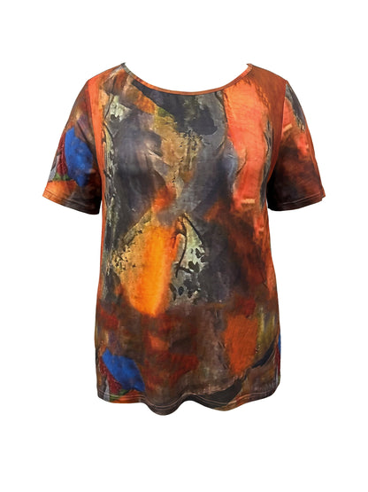 Annabelle- Abstract Print Crew Neck T-Shirt for Women