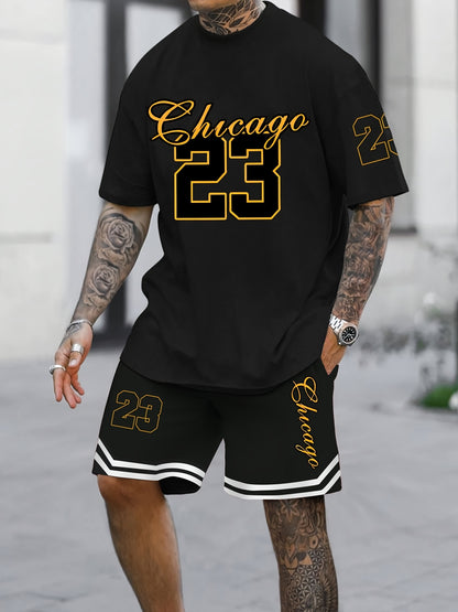 Frederick - Casual Outfit Set with Chicago 23 Graphic Print T-Shirt and Matching Shorts for Men