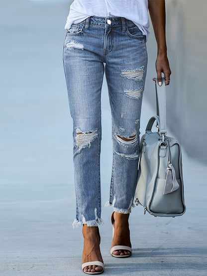 Olivia - Denim Jeans with Ripped and Ankle-Length for Women