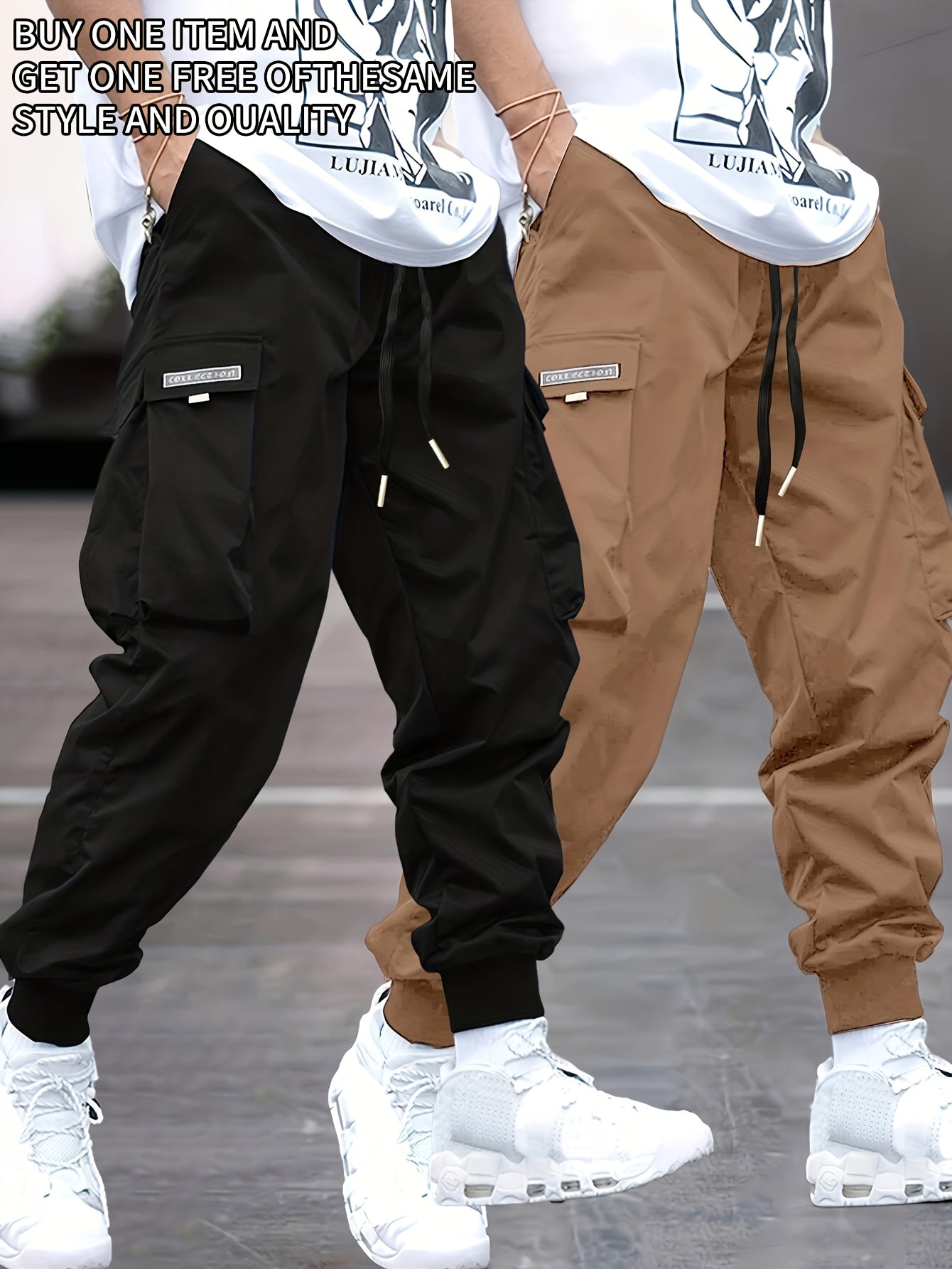 Timothy - 2pcs Stylish Cargo Pants Set with Multi-Pockets for Men