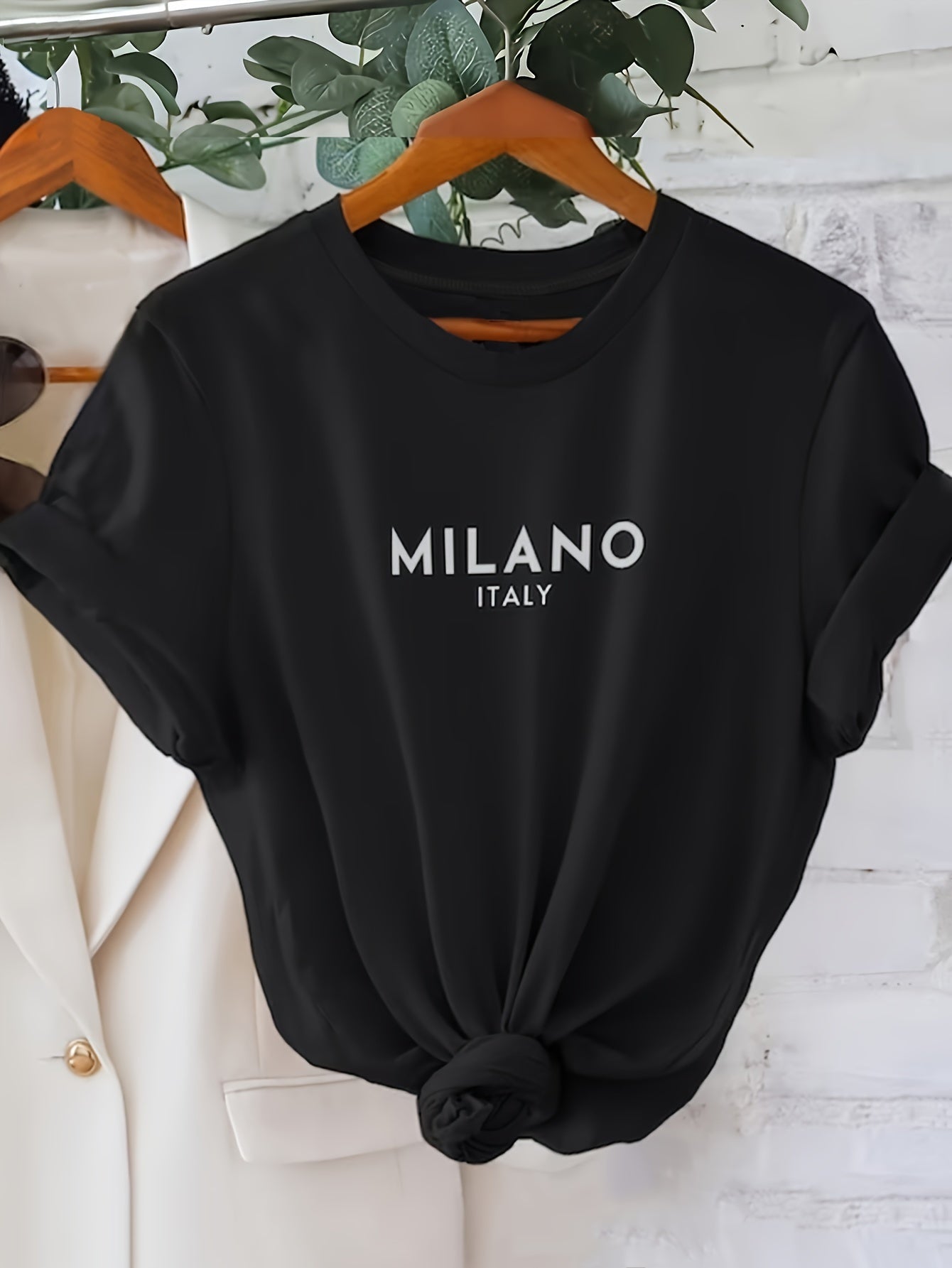 Mia - Casual T-shirt with Milano Letter Print for Women