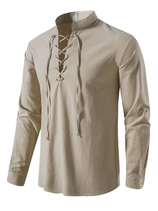 Samuel - Long Sleeve Retro Shirt with Medieval Renaissance Pirate Style and Lace Up for Men