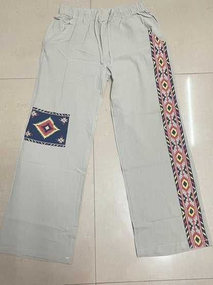 Jose - Stylish Loose Cotton Blend Pants with Geometric Pattern and Pockets for Men